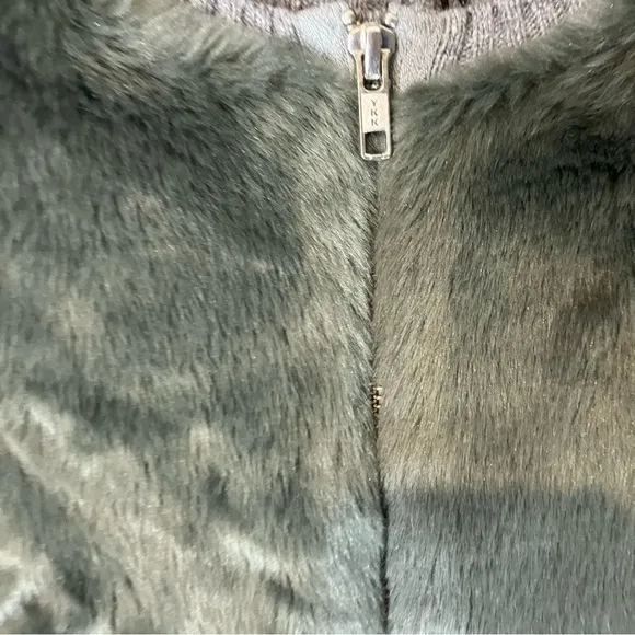 THE Kooples Faux Fur Front Wool Cashmere Blend Ribbed Zip Up in Grey
