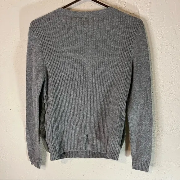 THE Kooples Faux Fur Front Wool Cashmere Blend Ribbed Zip Up in Grey