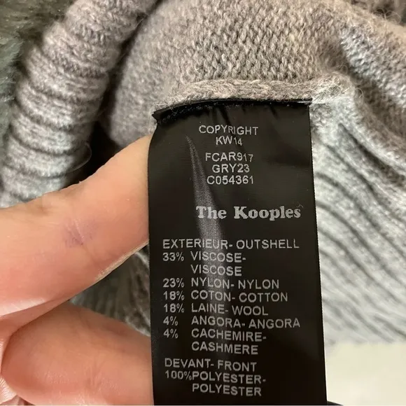 THE Kooples Faux Fur Front Wool Cashmere Blend Ribbed Zip Up in Grey