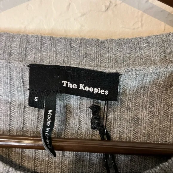 THE Kooples Faux Fur Front Wool Cashmere Blend Ribbed Zip Up in Grey