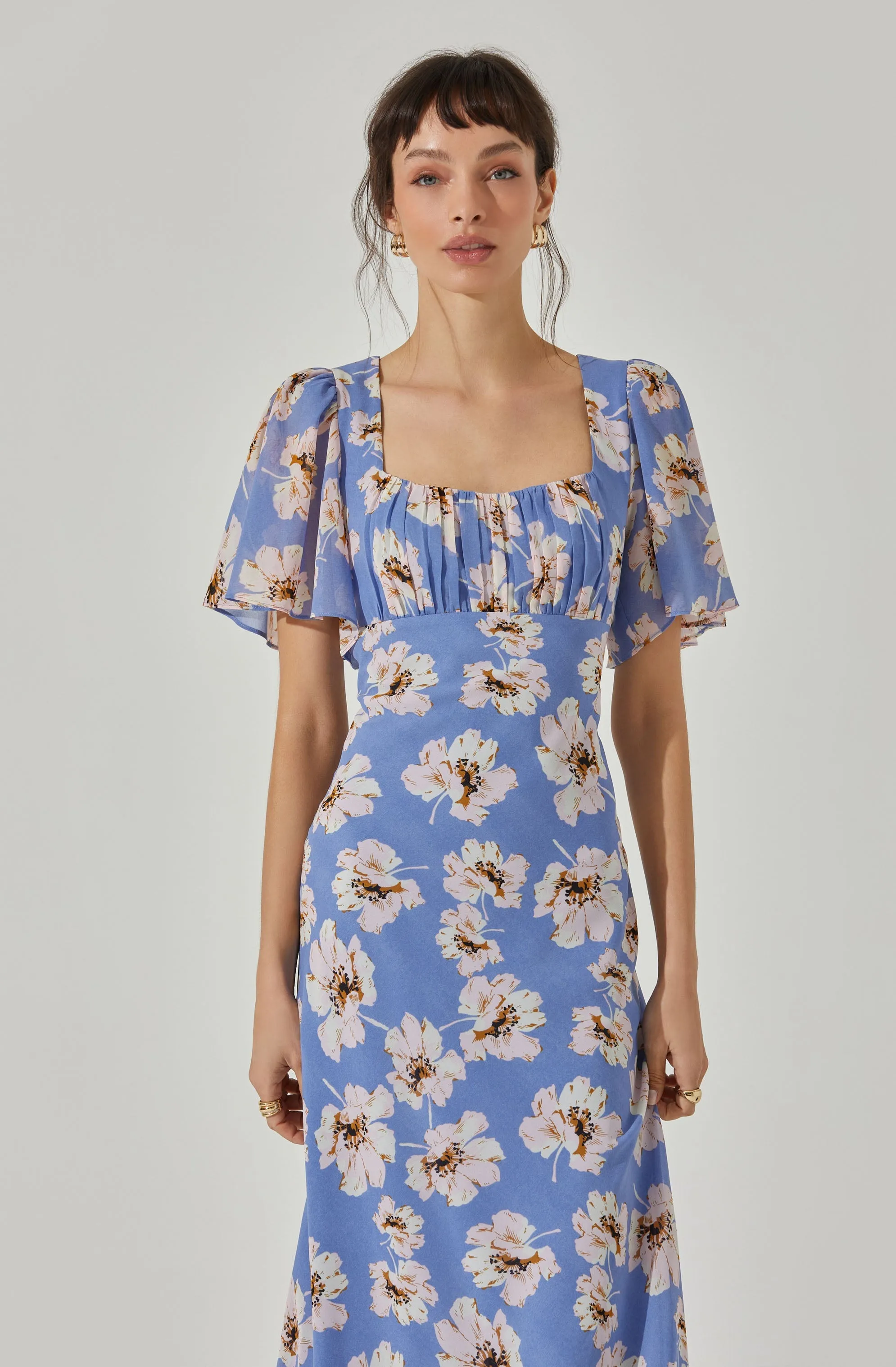 Tie Back Flutter Sleeve Midi Dress