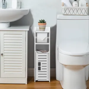 Toilet Paper Holder:Toilet Paper Holder Stand,Small Bathroom Storage Cabinet Bathroom Organizer-White by AOJEZOR