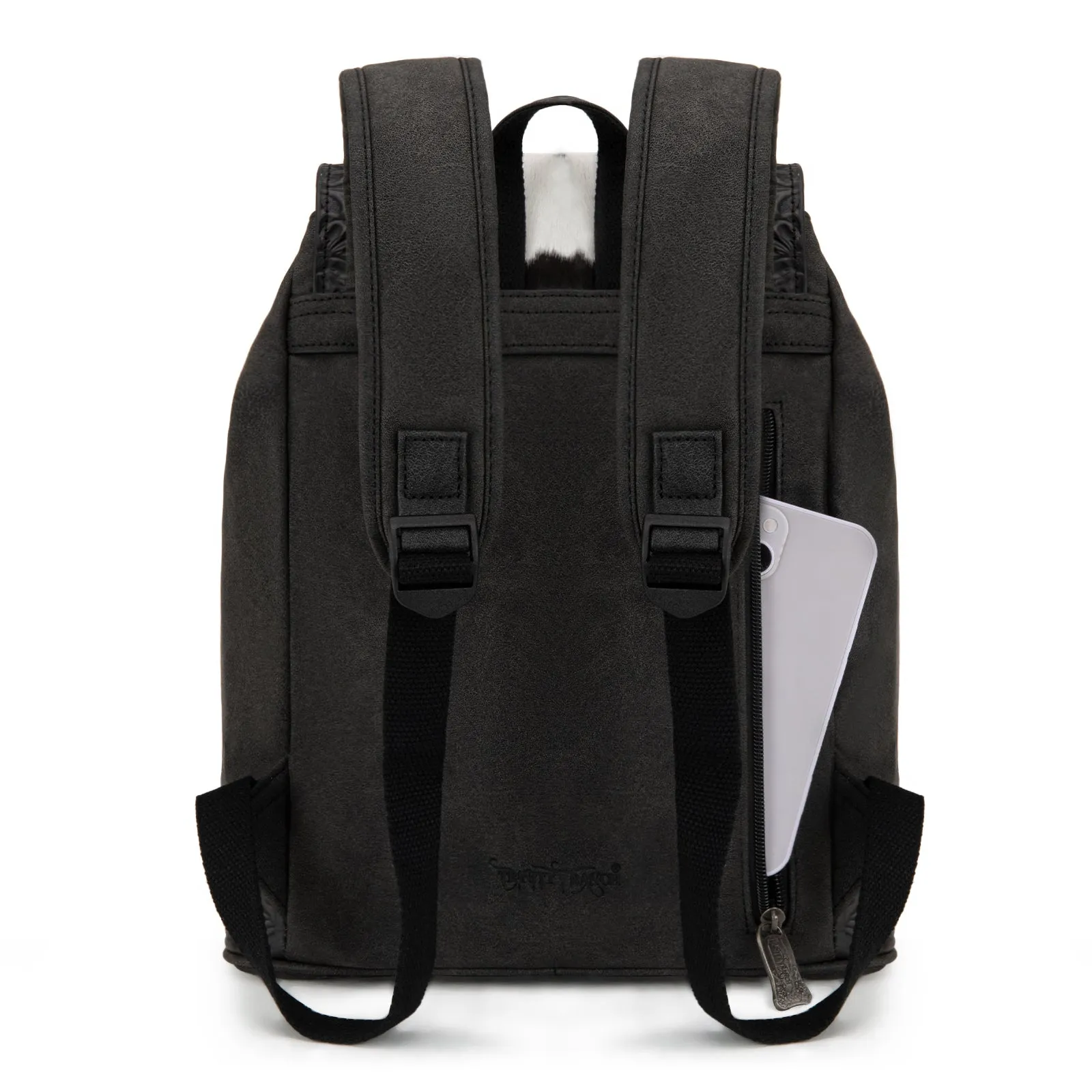 TR185-9110   Trinity Ranch Genuine Hair-On Cowhide Tooled Backpack - Black