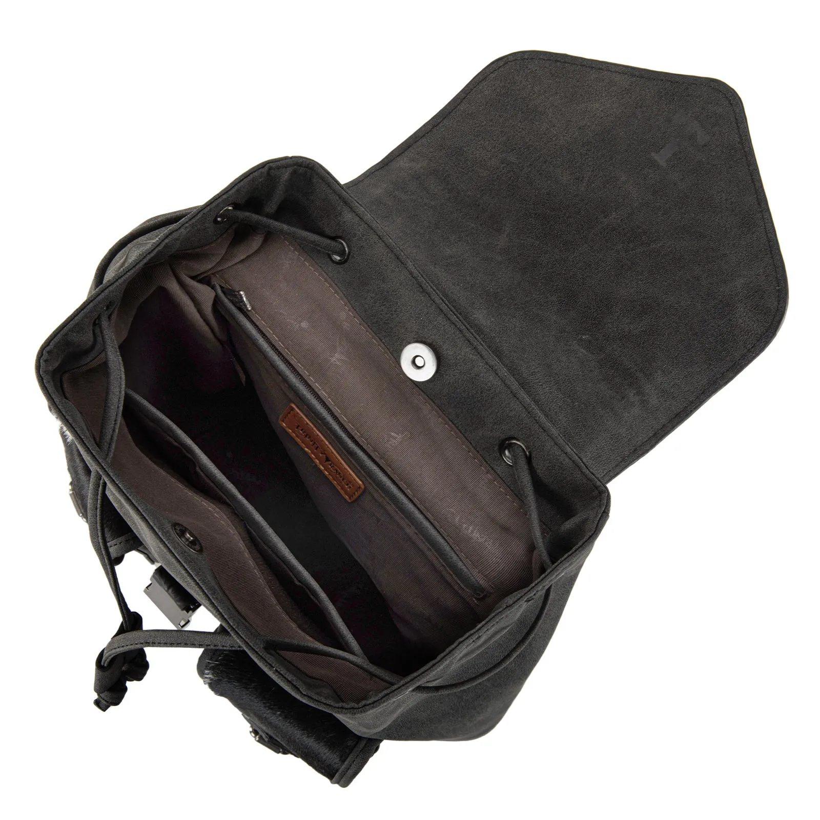 TR185-9110   Trinity Ranch Genuine Hair-On Cowhide Tooled Backpack - Black