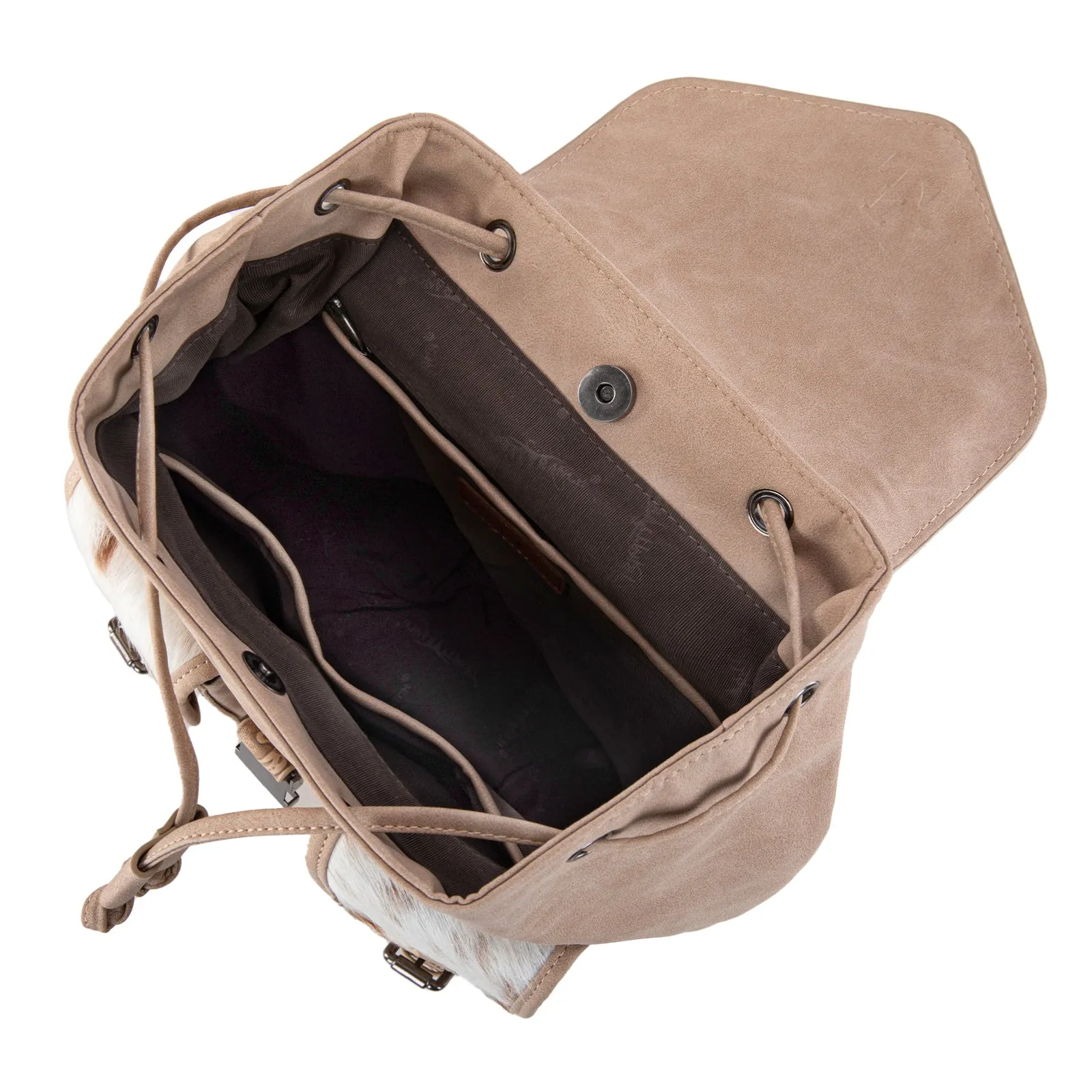 TR185-9110   Trinity Ranch Genuine Hair-On Cowhide Tooled Backpack - Tan