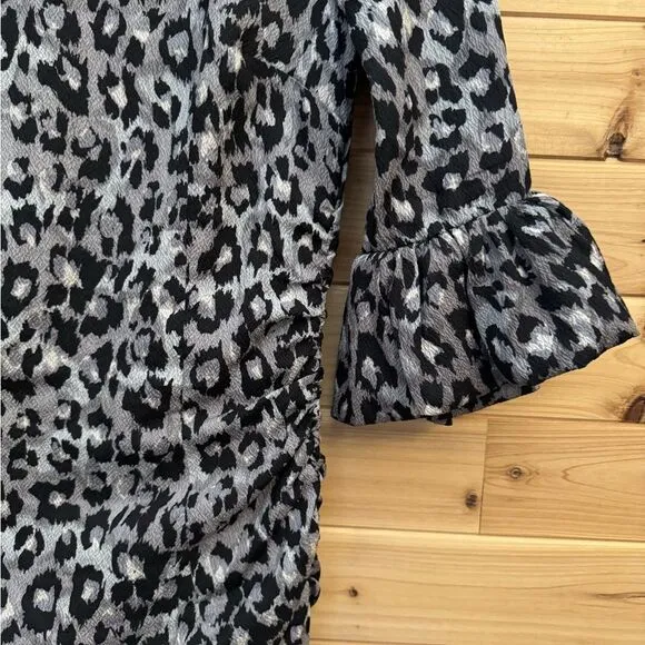 Tracy Reese Size 2 Silk Blend Animal Leopard Print Puffy Elbow Sleeve Dress