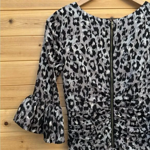 Tracy Reese Size 2 Silk Blend Animal Leopard Print Puffy Elbow Sleeve Dress