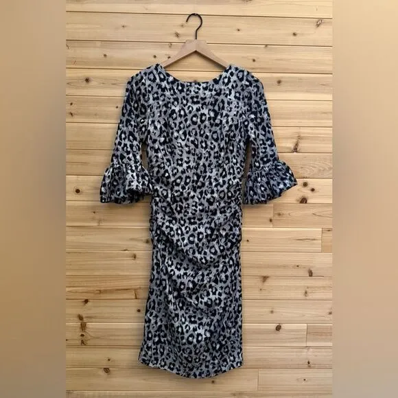 Tracy Reese Size 2 Silk Blend Animal Leopard Print Puffy Elbow Sleeve Dress