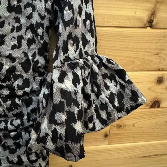 Tracy Reese Size 2 Silk Blend Animal Leopard Print Puffy Elbow Sleeve Dress