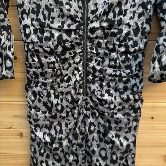Tracy Reese Size 2 Silk Blend Animal Leopard Print Puffy Elbow Sleeve Dress