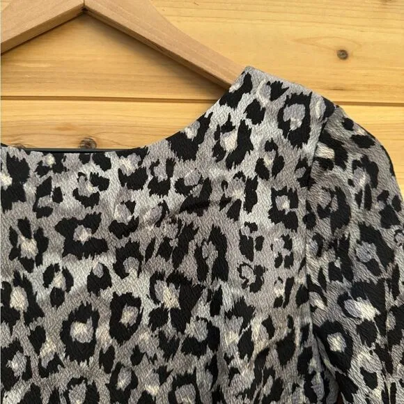 Tracy Reese Size 2 Silk Blend Animal Leopard Print Puffy Elbow Sleeve Dress