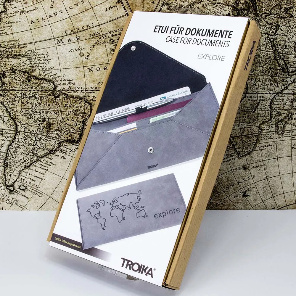 TROIKA Organiser Case for Travel Documents EXPLORE - Grey