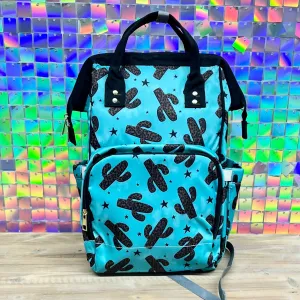 Turquoise with Leopard Cactus Diaper Bag Backpack