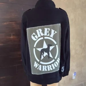 Upcycled Apt. 9 (Grey Warrior)  Black Front Zipper Closure Sweatshirt Size Large