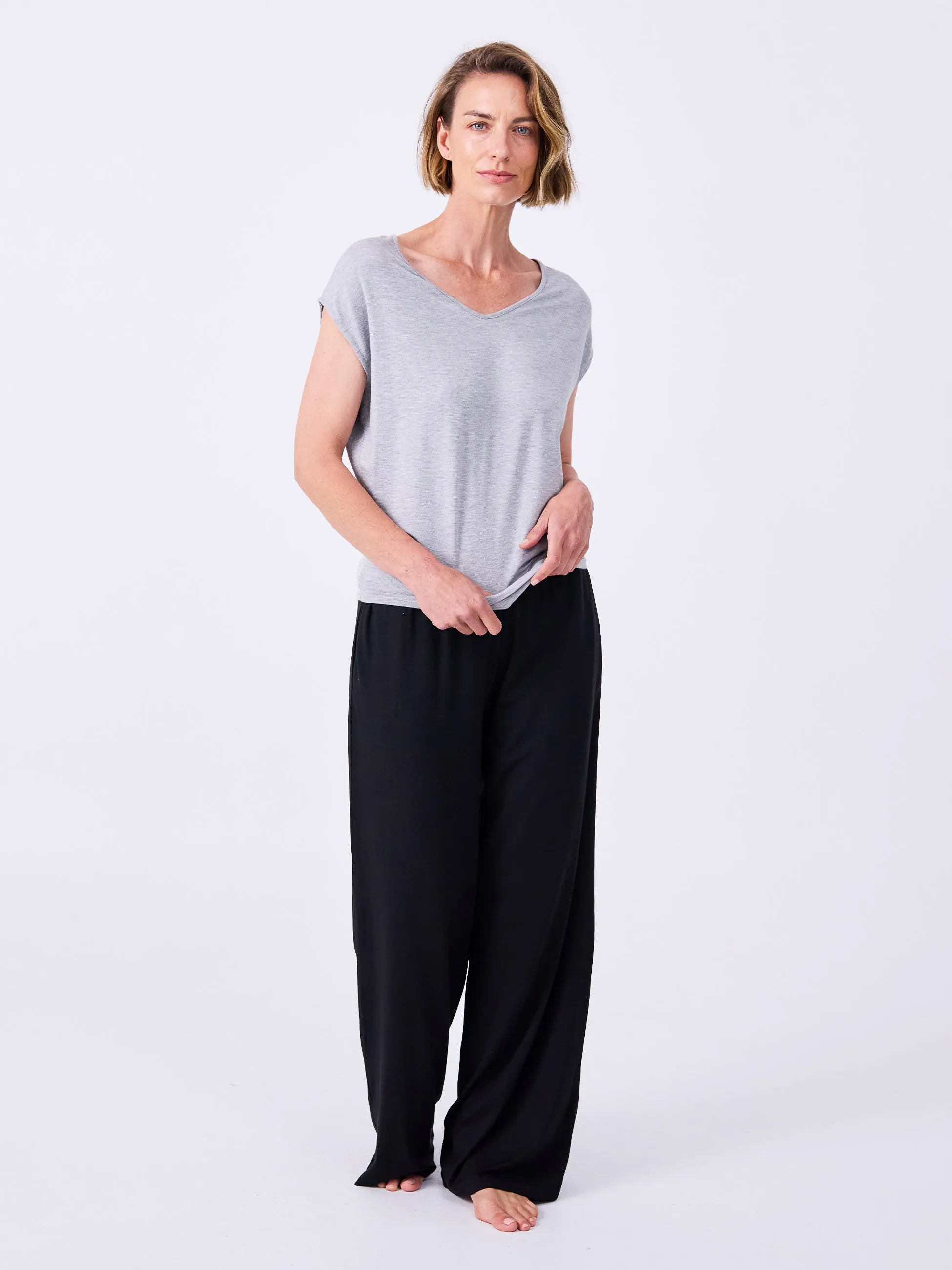 V Neck Modal Tee - Melange Grey
