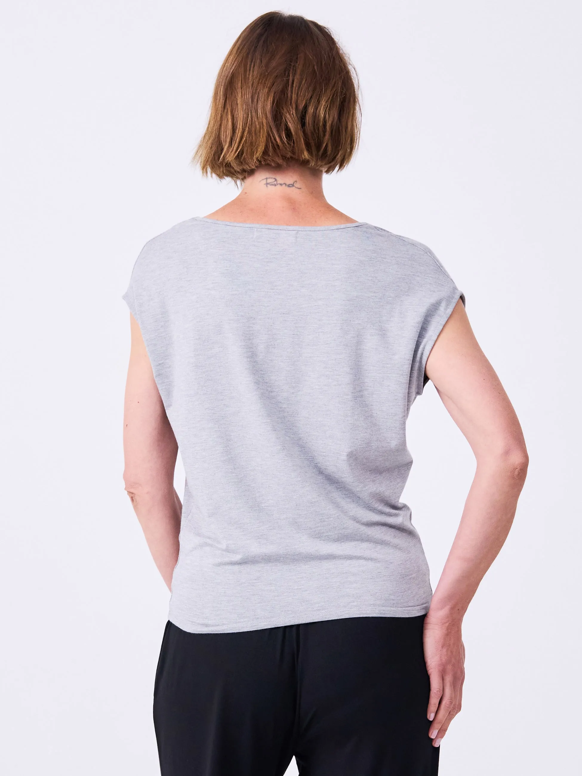 V Neck Modal Tee - Melange Grey