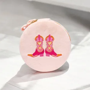 Velvet Jewelry Zip Case / Organizer - Cowgirl Boots - Pink