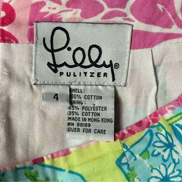 Vtg Y2K Lilly Pulitzer White Label Patchwork Print Skirt sz 4