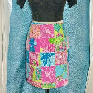 Vtg Y2K Lilly Pulitzer White Label Patchwork Print Skirt sz 4