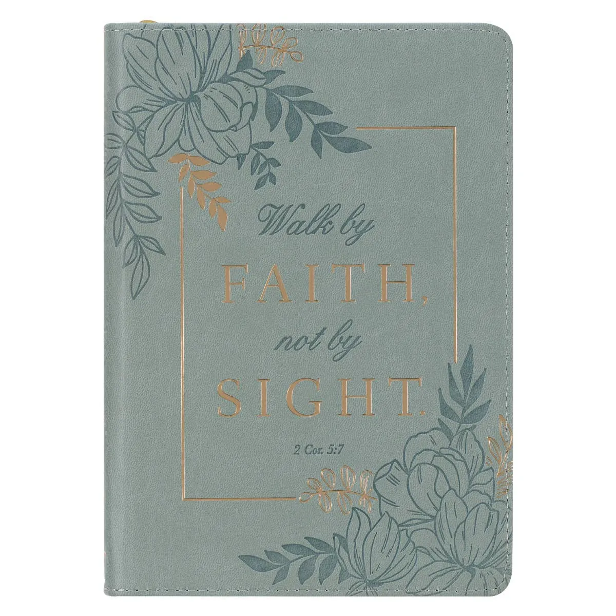 Walk By Faith Teal Floral Faux Leather Classic Journal with Zippered Closure - 2 Corinthians 5:7