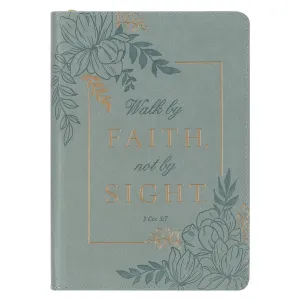 Walk By Faith Teal Floral Faux Leather Classic Journal with Zippered Closure - 2 Corinthians 5:7