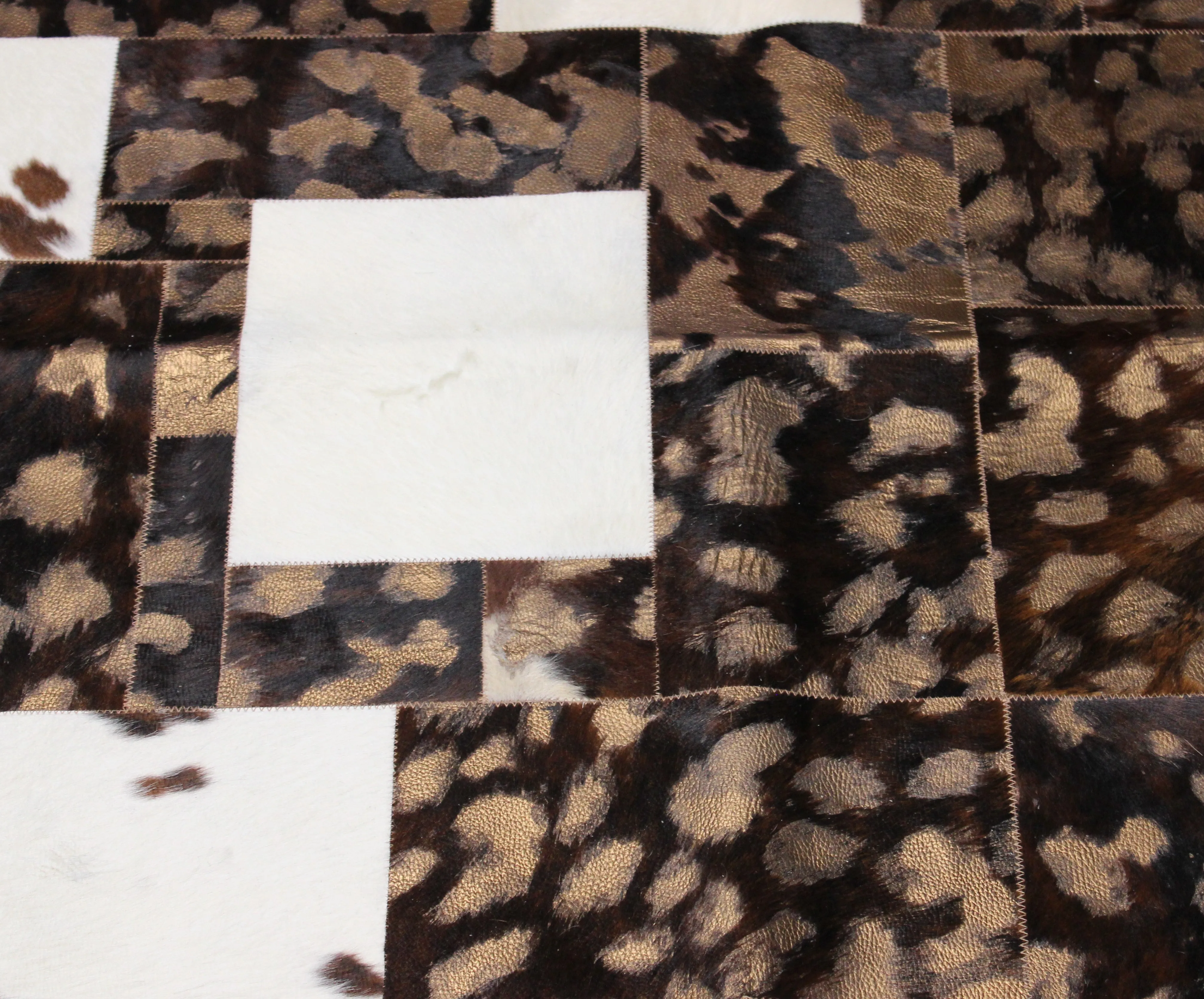 White & Folia  Patchwork Cowhide Rug – 6.6ft x 5.3 ft