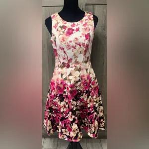 White House Black Market Rose Garden Floral Rockabilly Sun Dress Women's Size 2