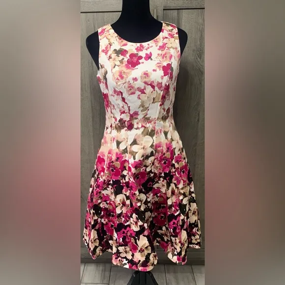 White House Black Market Rose Garden Floral Rockabilly Sun Dress Women's Size 2