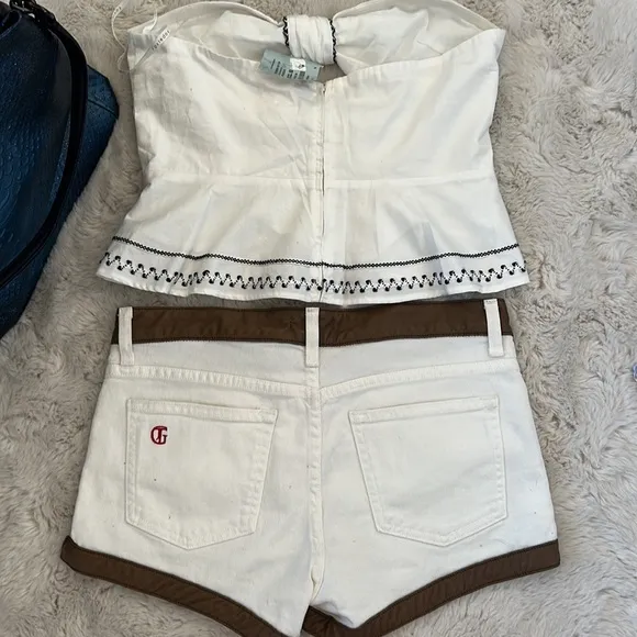 white tube top and shorts set