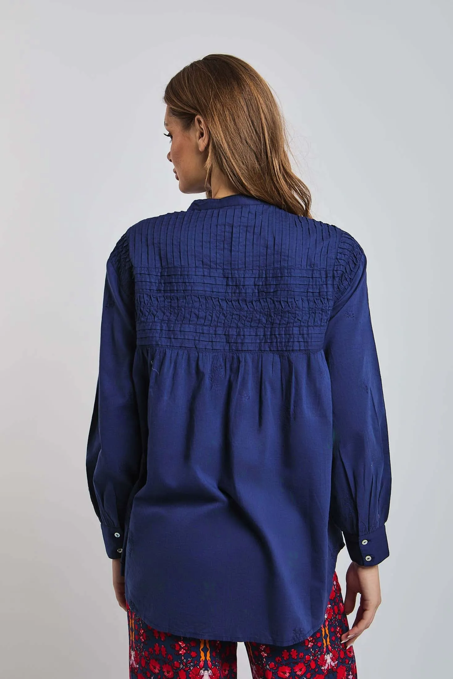 Women Blouse Cotton Long Sleeve Oversized Blue