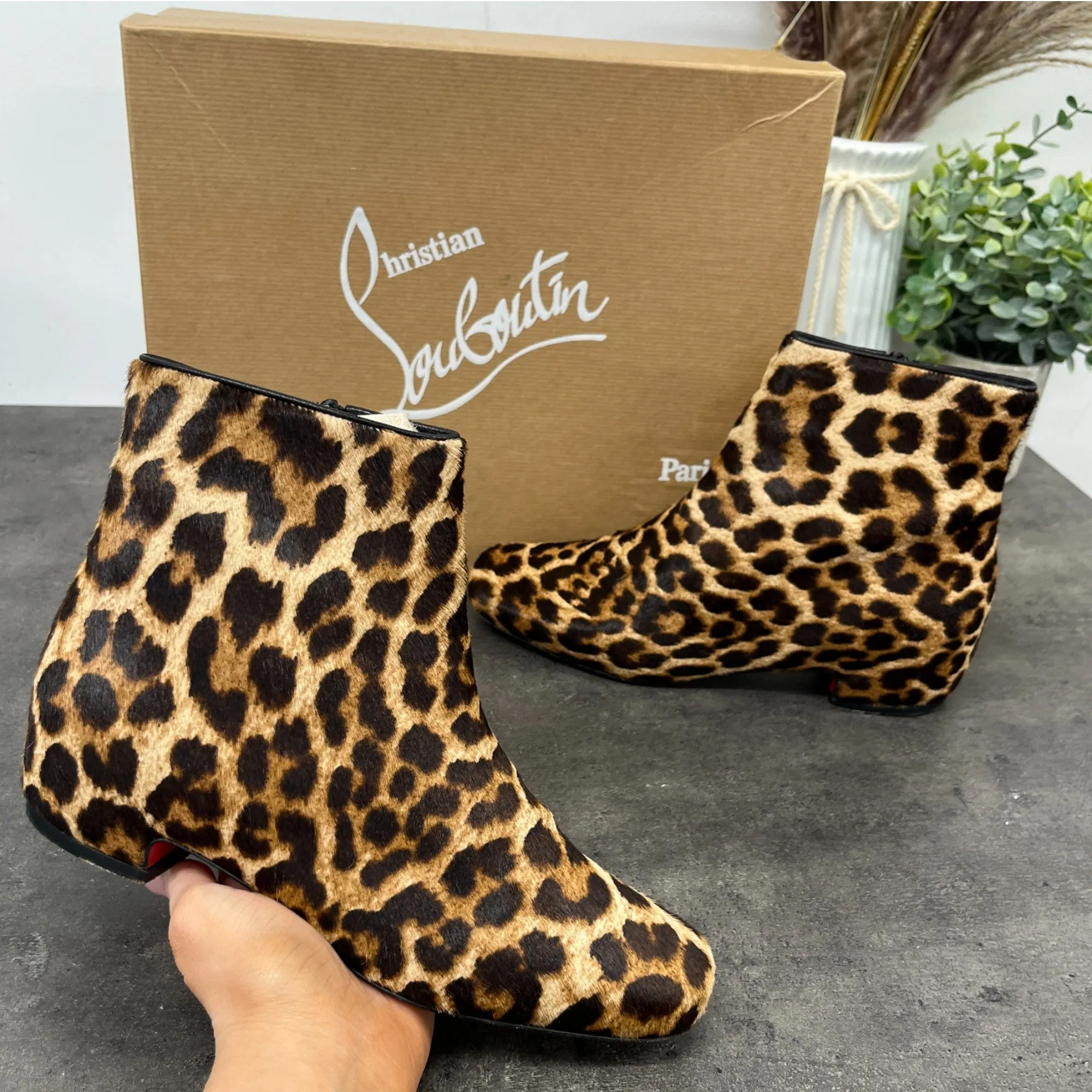 Women's Tounoir Leopard Print Ankles Boots Brown Size EU 36 / UK 3