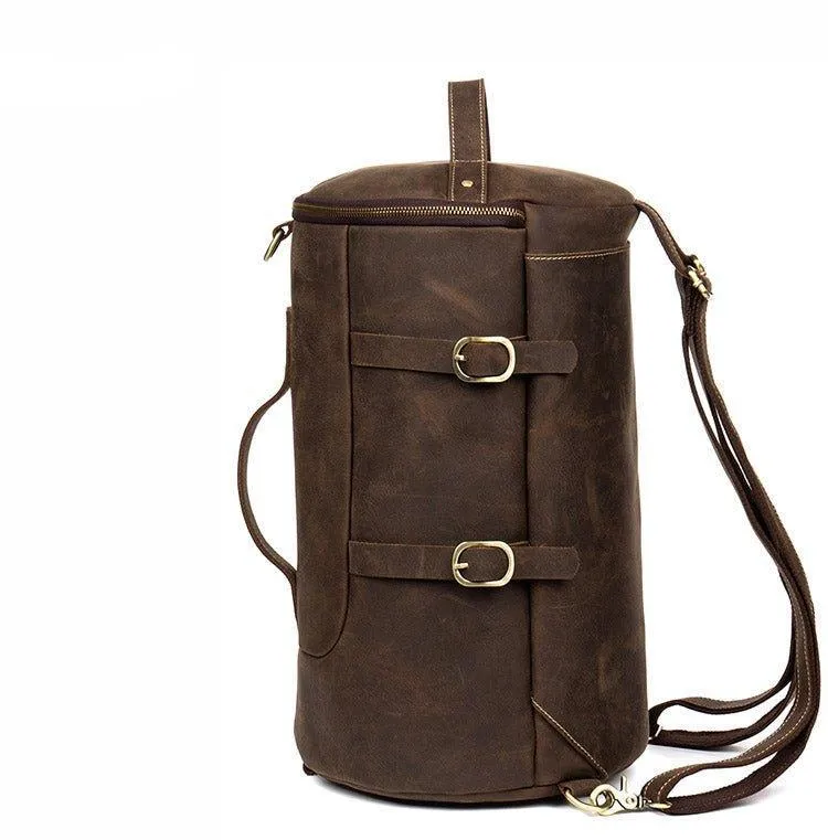 Woosir Leather Vintage Mens Backpack Large Barrel Shape