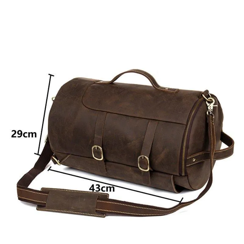 Woosir Leather Vintage Mens Backpack Large Barrel Shape