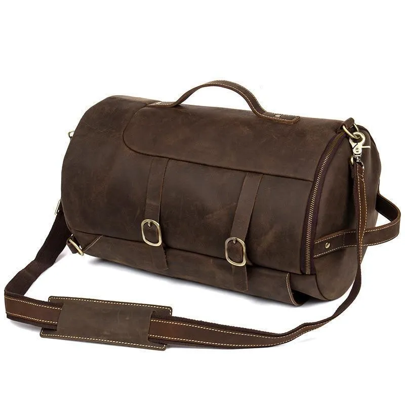 Woosir Leather Vintage Mens Backpack Large Barrel Shape