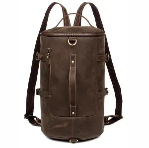 Woosir Leather Vintage Mens Backpack Large Barrel Shape