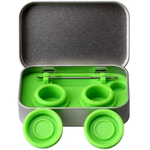 XIFEI portable stainless steel tin box 2-5ml silicone container jars，non-stick storage wax carrying case with extra stainless steel spoons (green)