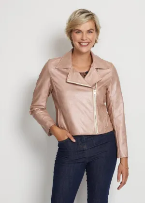 Zipped jacket in iridescent coated fabric