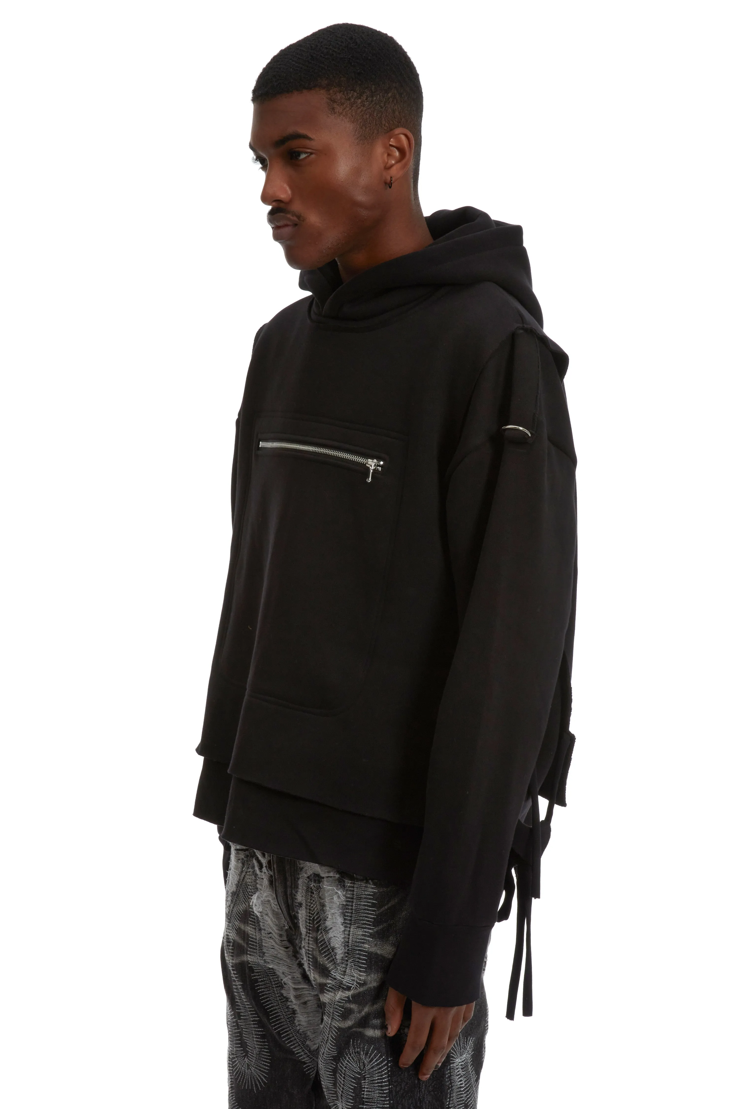 ZIPPERED MULTILAYER HOODIE