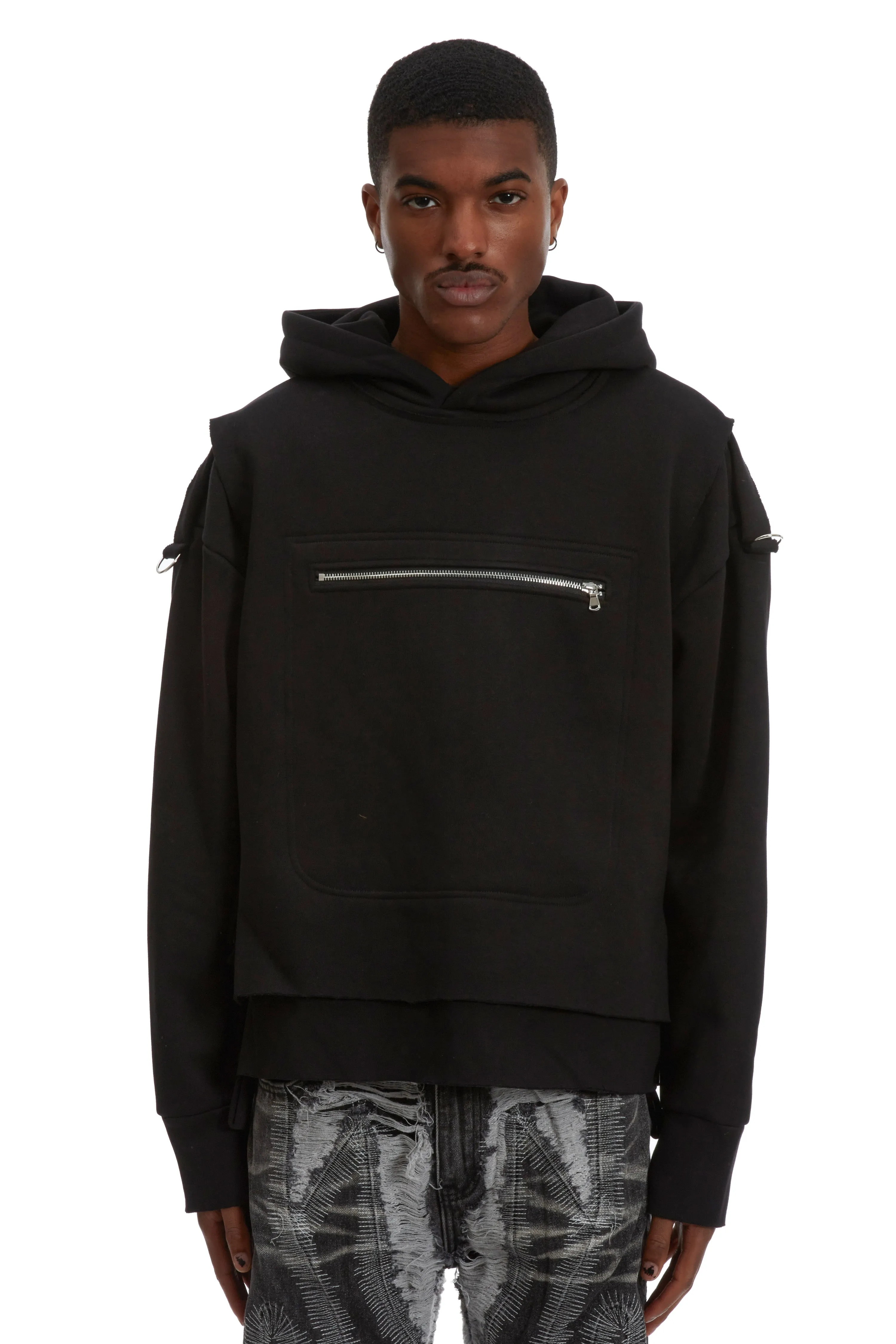 ZIPPERED MULTILAYER HOODIE
