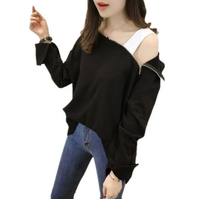 Zippered Neckline Hooded Shirt