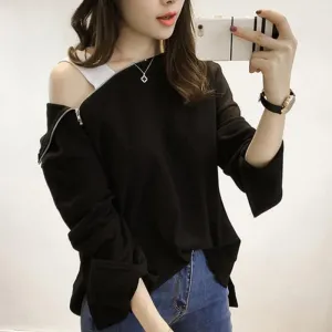 Zippered Neckline Hooded Shirt