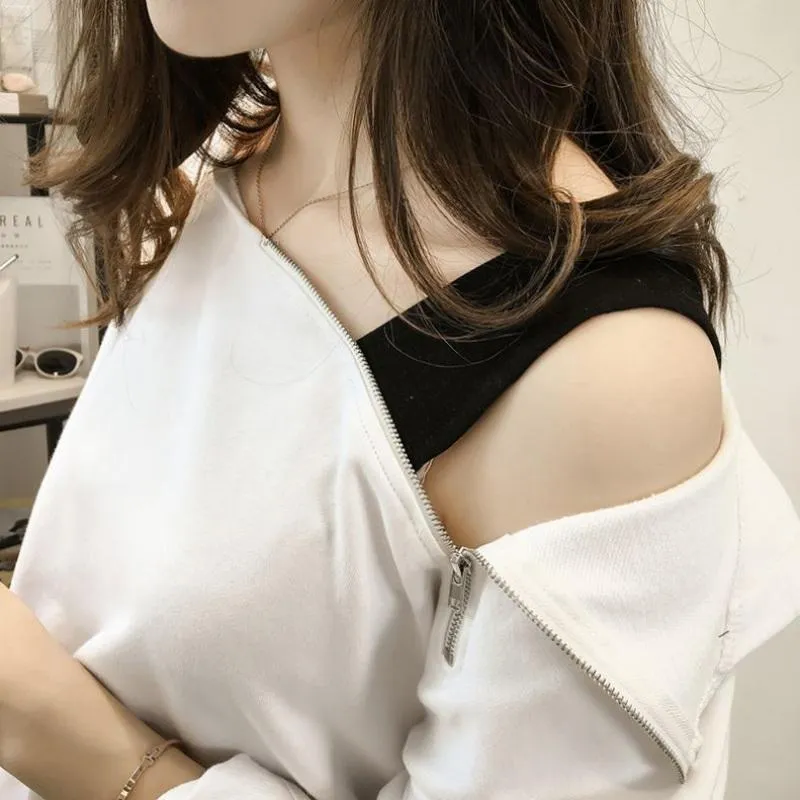 Zippered Neckline Hooded Shirt