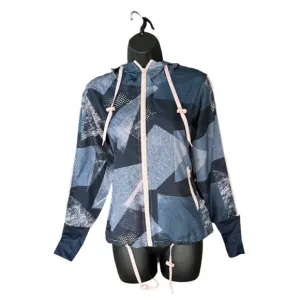 ZYIA Activewear Geometric Radical Bomber Full Zip Hooded Windbreaker Jacket XS