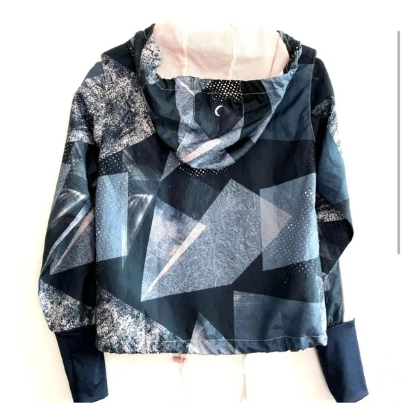 ZYIA Activewear Geometric Radical Bomber Full Zip Hooded Windbreaker Jacket XS
